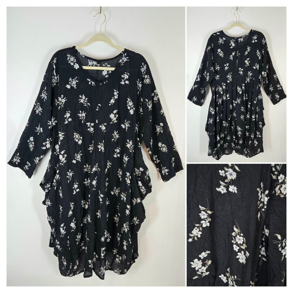Dress To Kill Floral Print Lagenlook Longsleeve Layered Midi Dress One Size